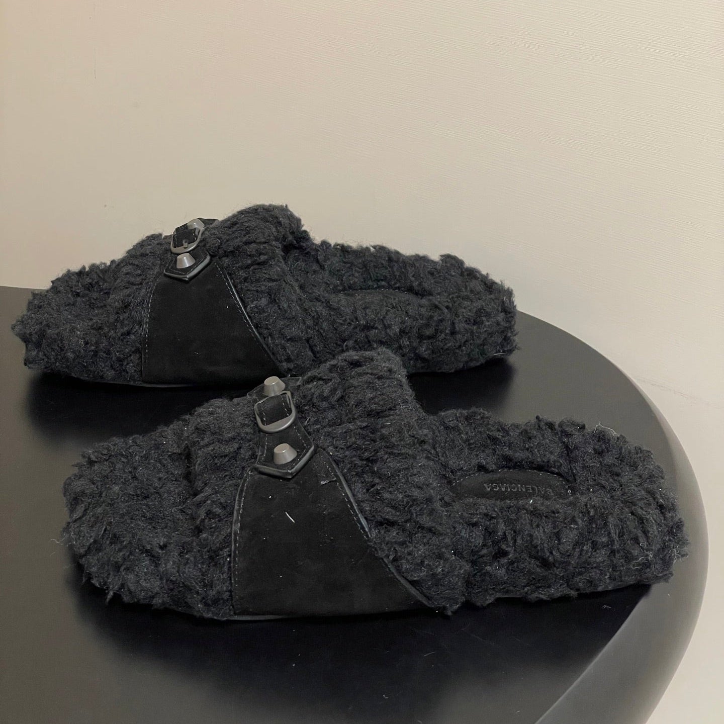 Balenciaga Classic Buckle Slippers Black Wool 535030