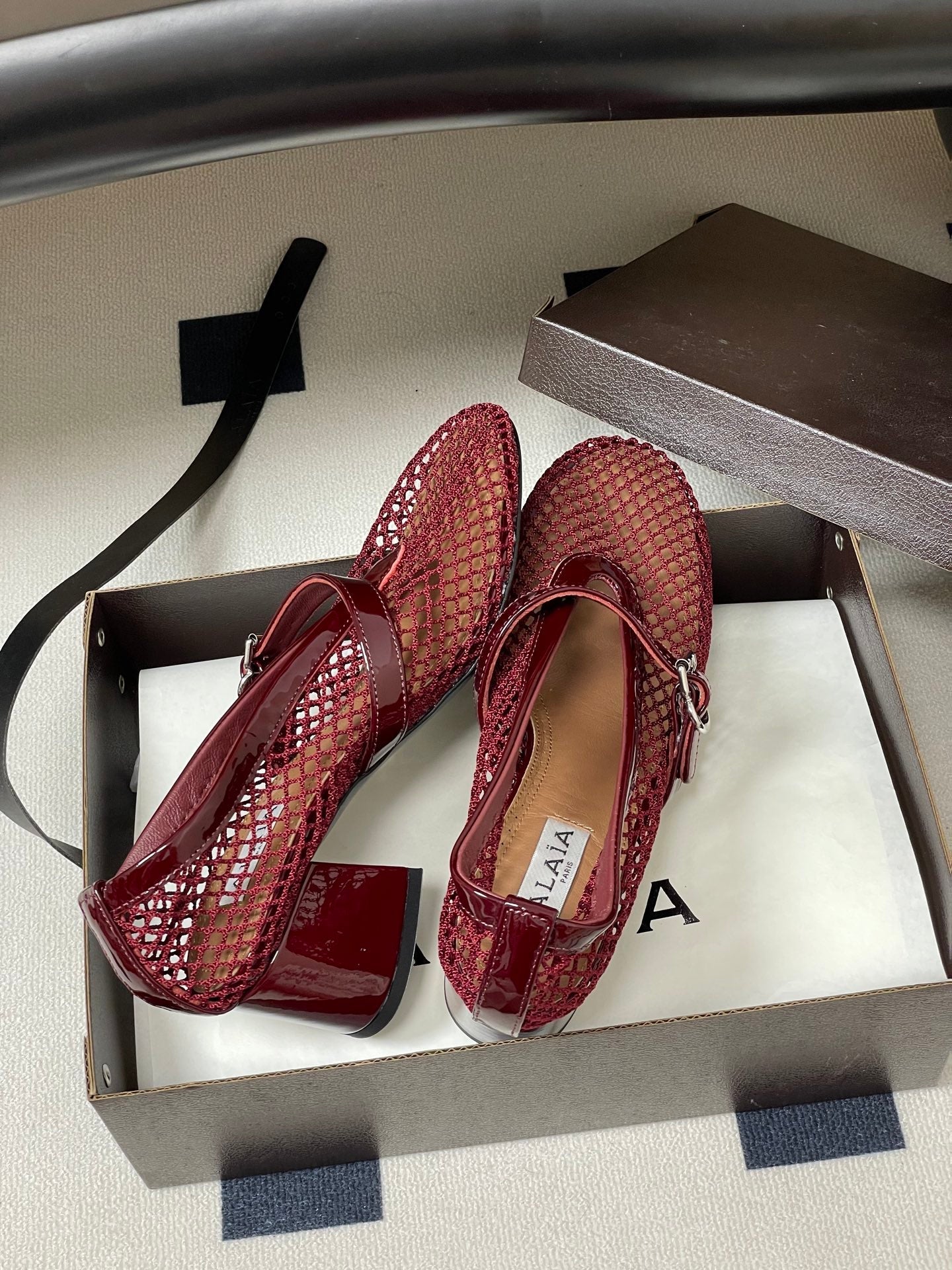 Alaia Babies Pumps 5cm Red Mesh Leather 835267
