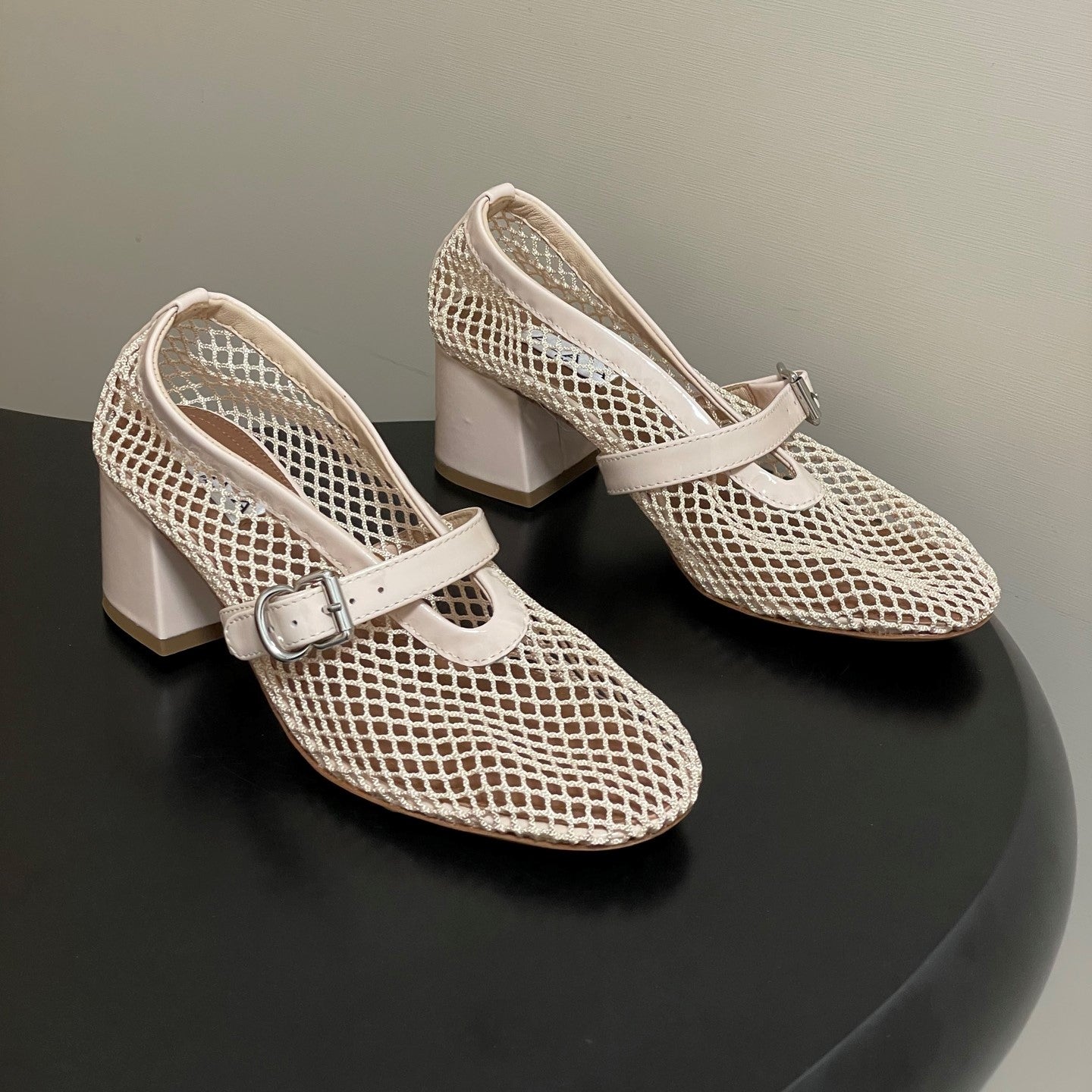 Alaia Babies Pumps 5cm Beige Mesh Leather 835269