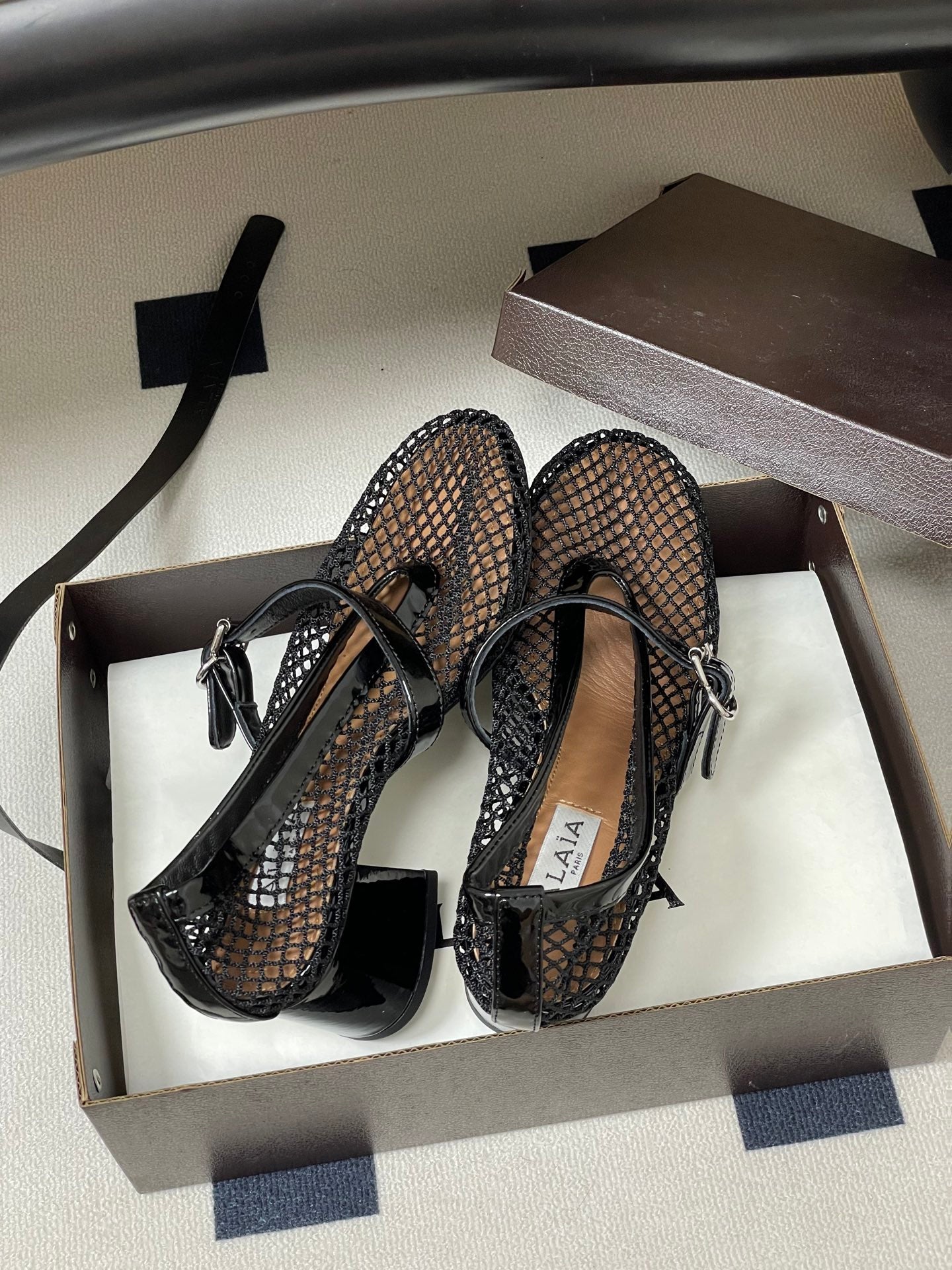 Alaia Babies Pumps 5cm Black Mesh Leather 835271
