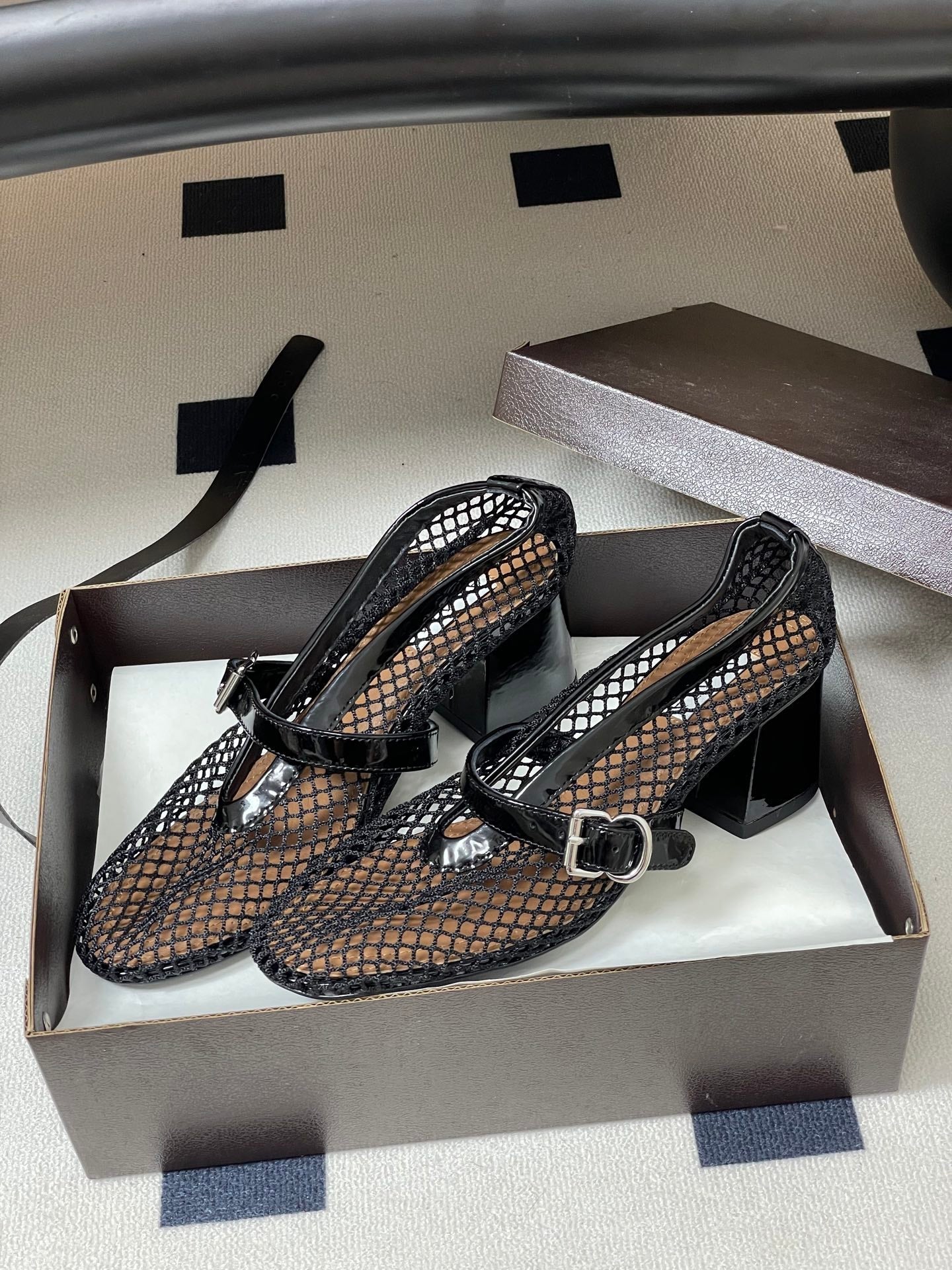 Alaia Babies Pumps 5cm Black Mesh Leather 835271