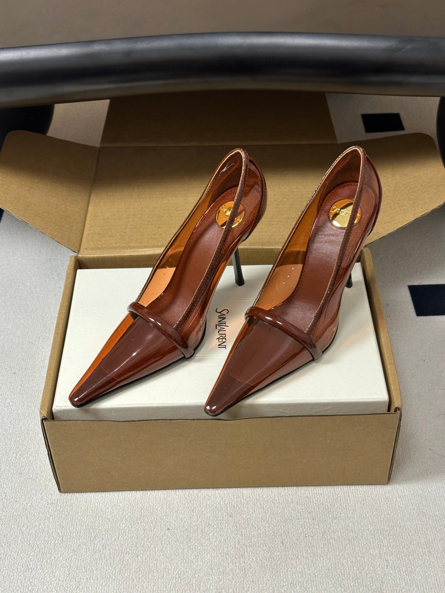 YSL Brigitte Pumps 10.5cm Brown TPU Leather 932286