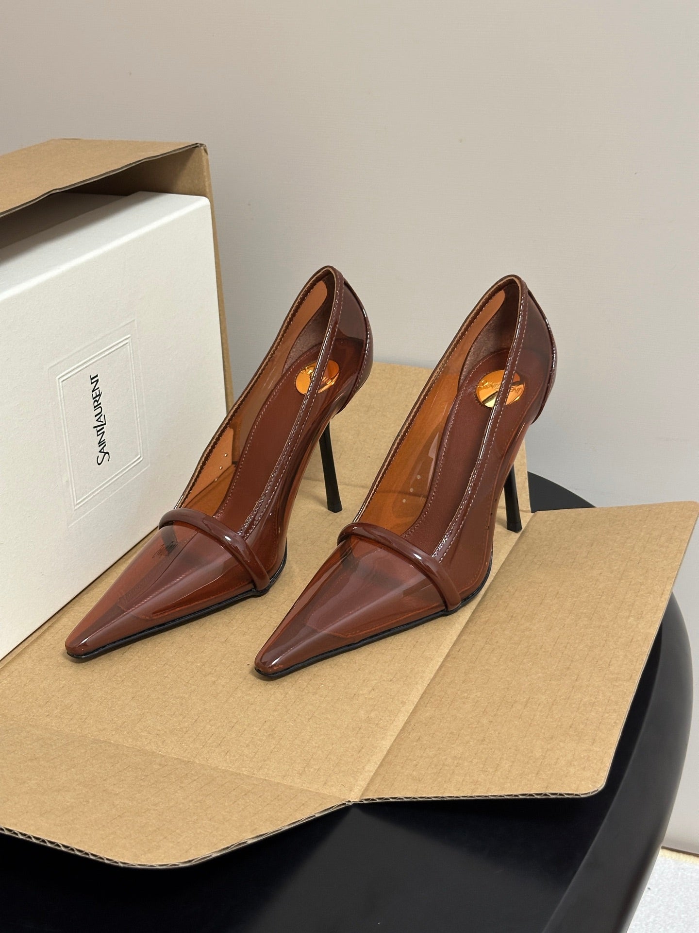 YSL Brigitte Pumps 10.5cm Brown TPU Leather 932286