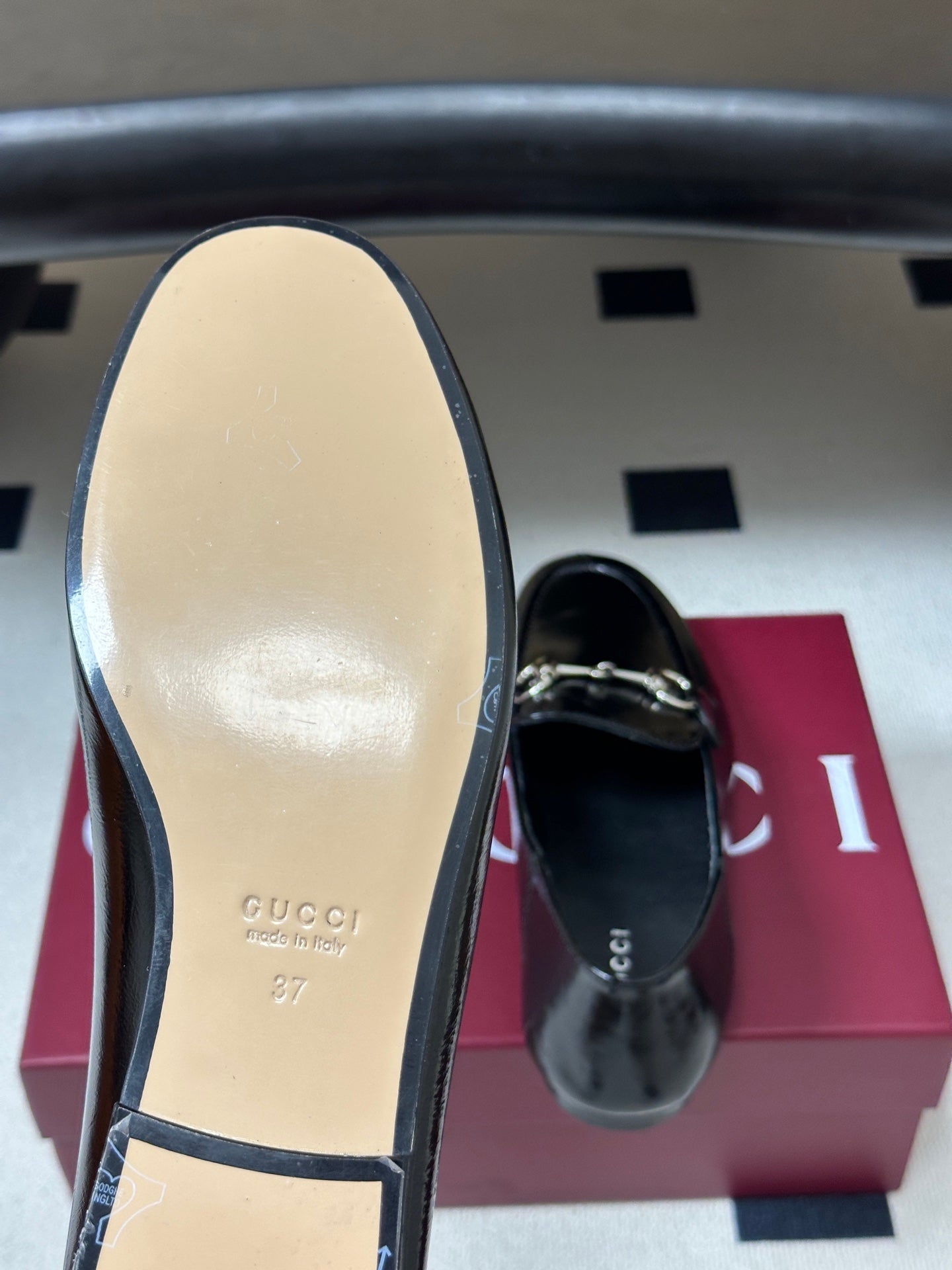 GG 26s Horsebit Loafers Flat Black Glossy Leather 952568