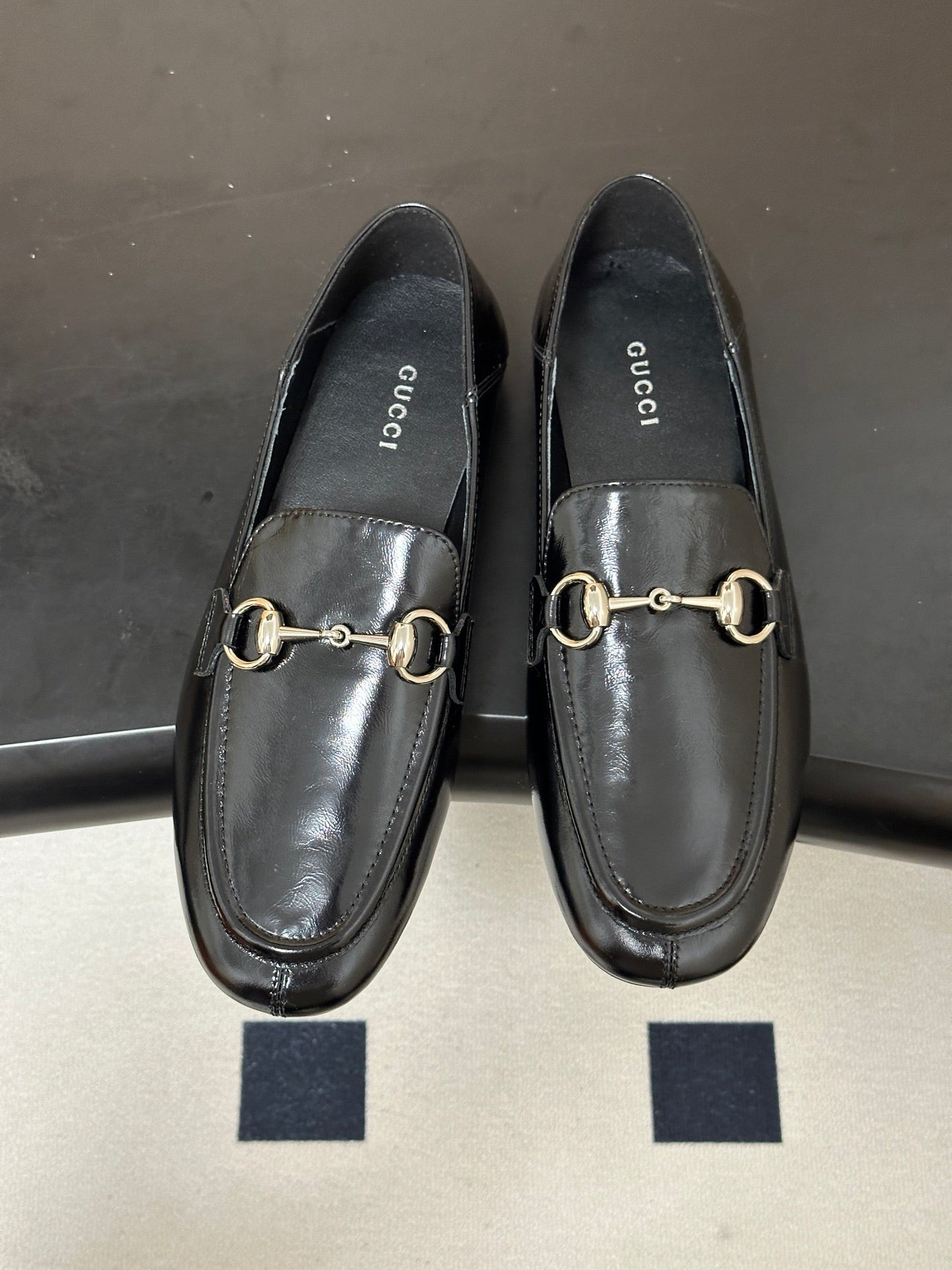 GG 26s Horsebit Loafers Flat Black Glossy Leather 952568