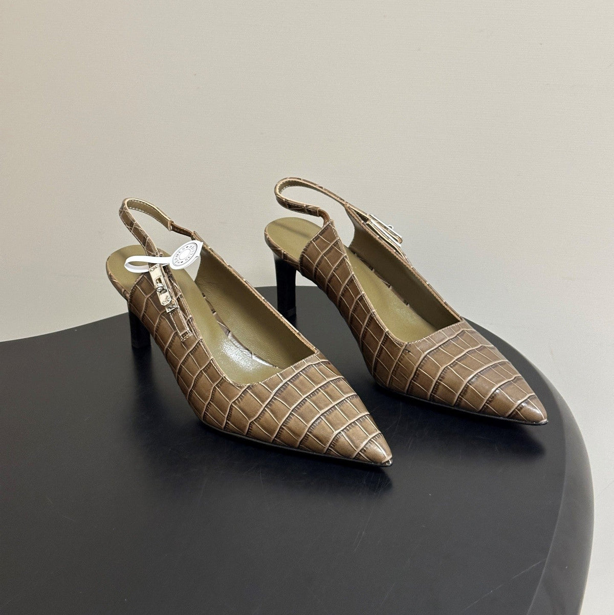 HM 26s Lover Slingbacks 8cm Khaki Croc 150727