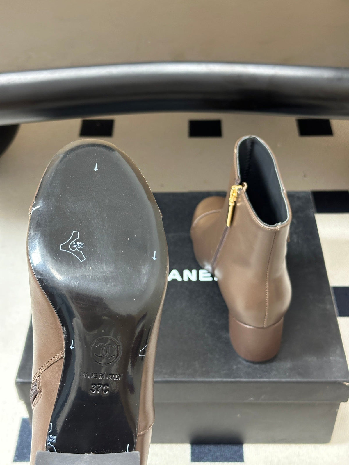 Chanel 26s Ankle Boots Block Heel 5cm CC Logo Dark Brown Calfskin Leather 185670