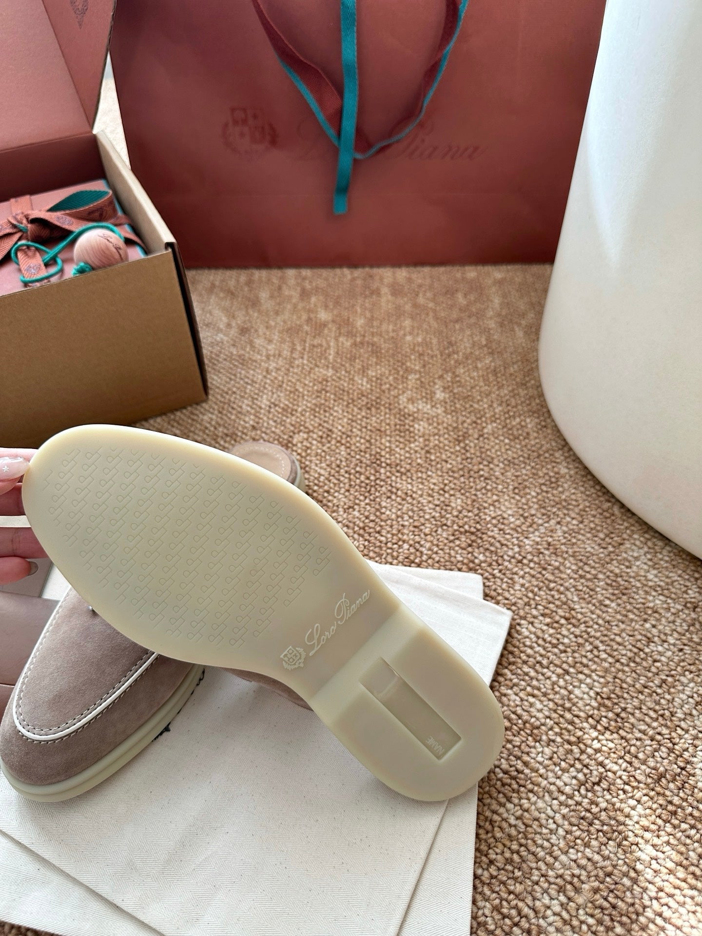 Loro Piana Charms Walk Flat Mules Sand Suede 623546