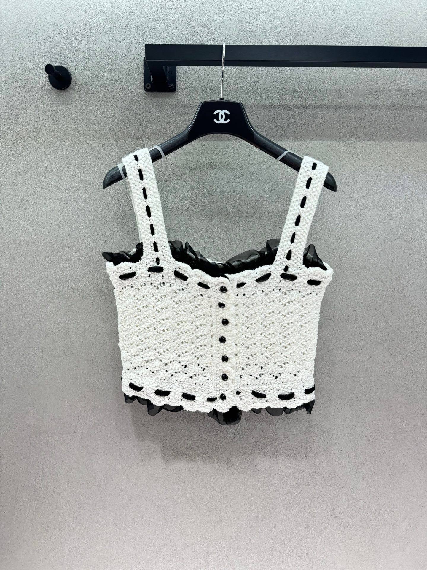 CC 26s Openwork Knit Top Black White Wool 414756