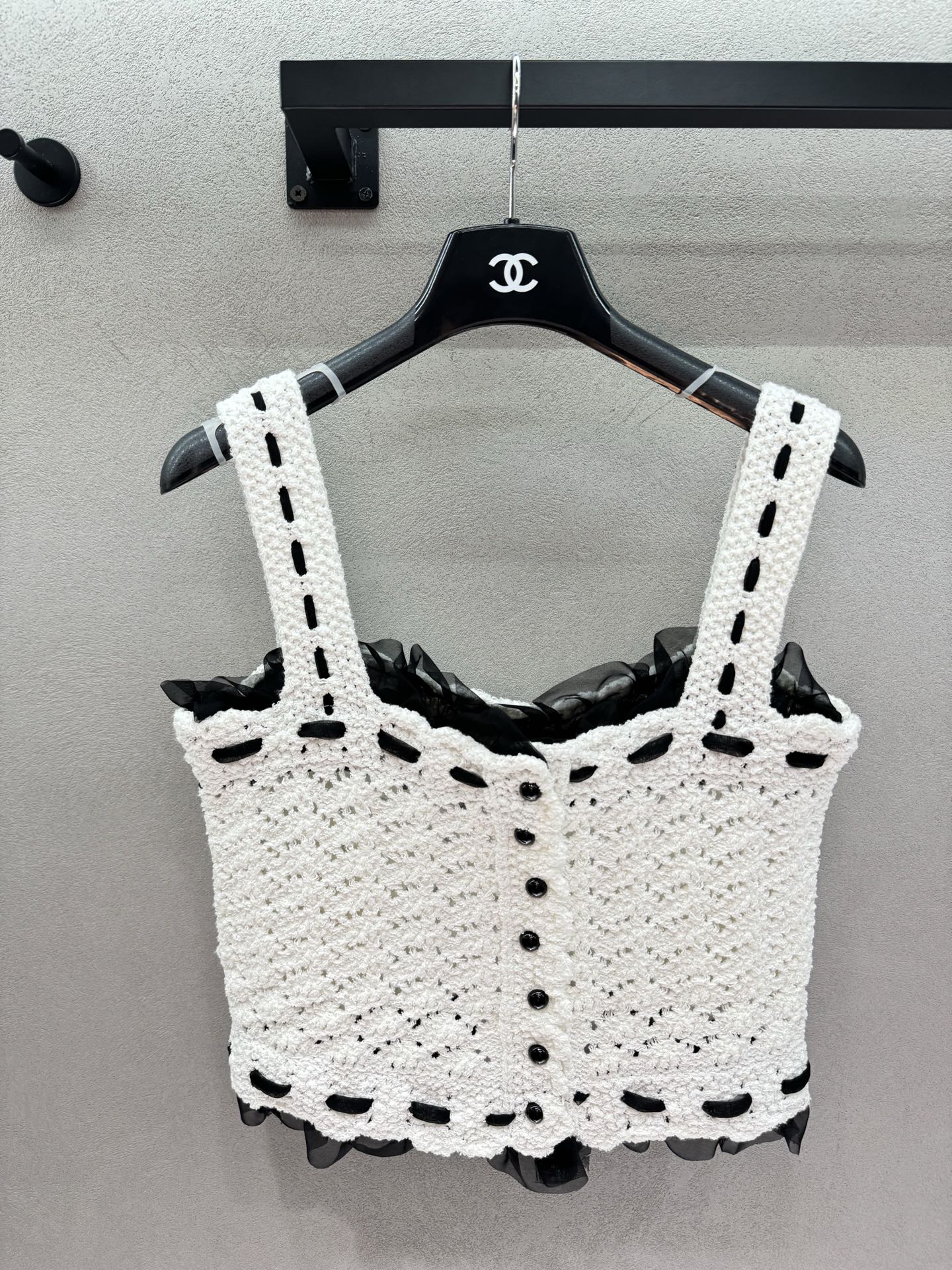 CC 26s Openwork Knit Top Black White Wool 414756