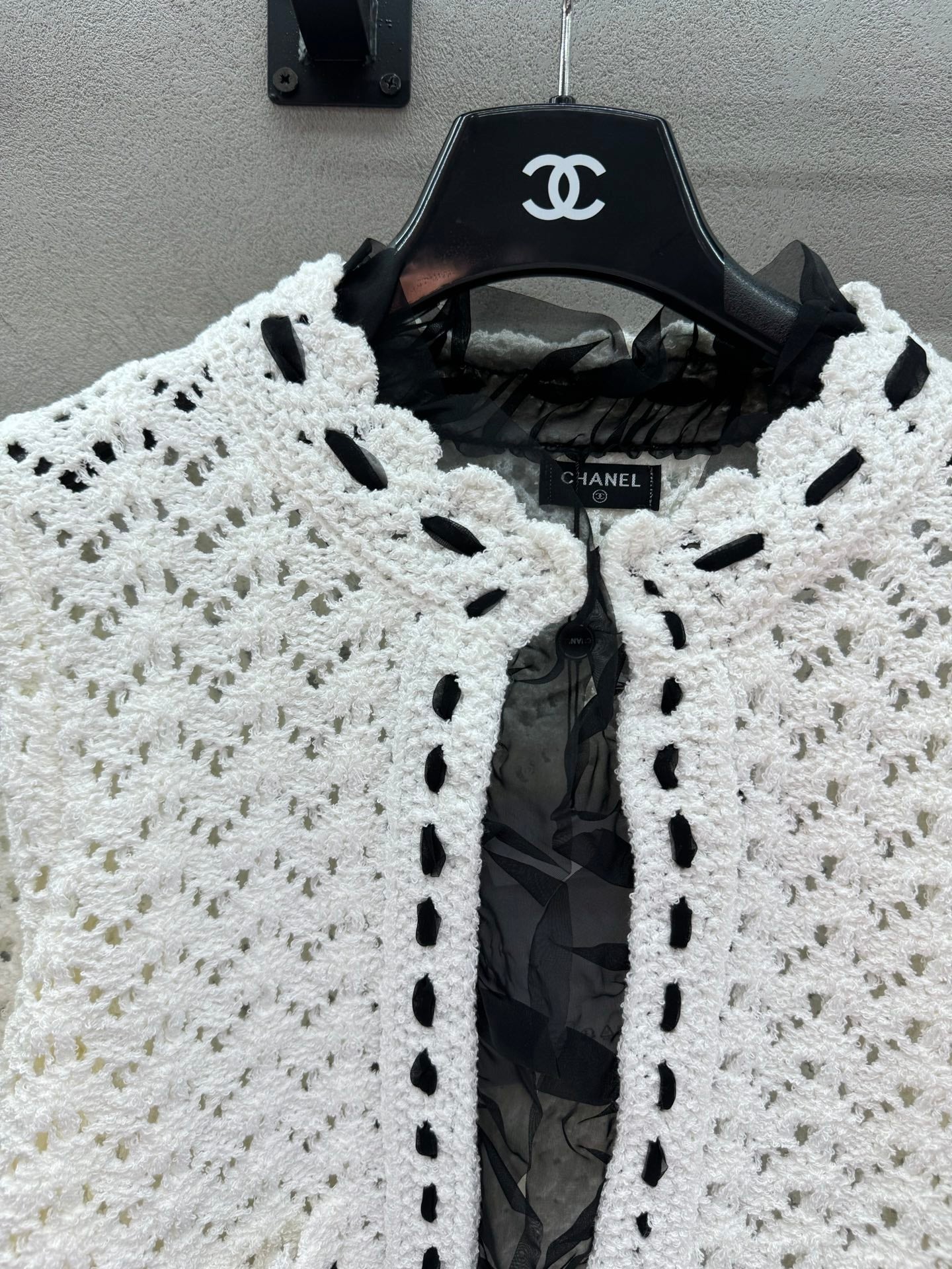 CC 26s Openwork Knit Two-Piece Set Black White Wool 414758