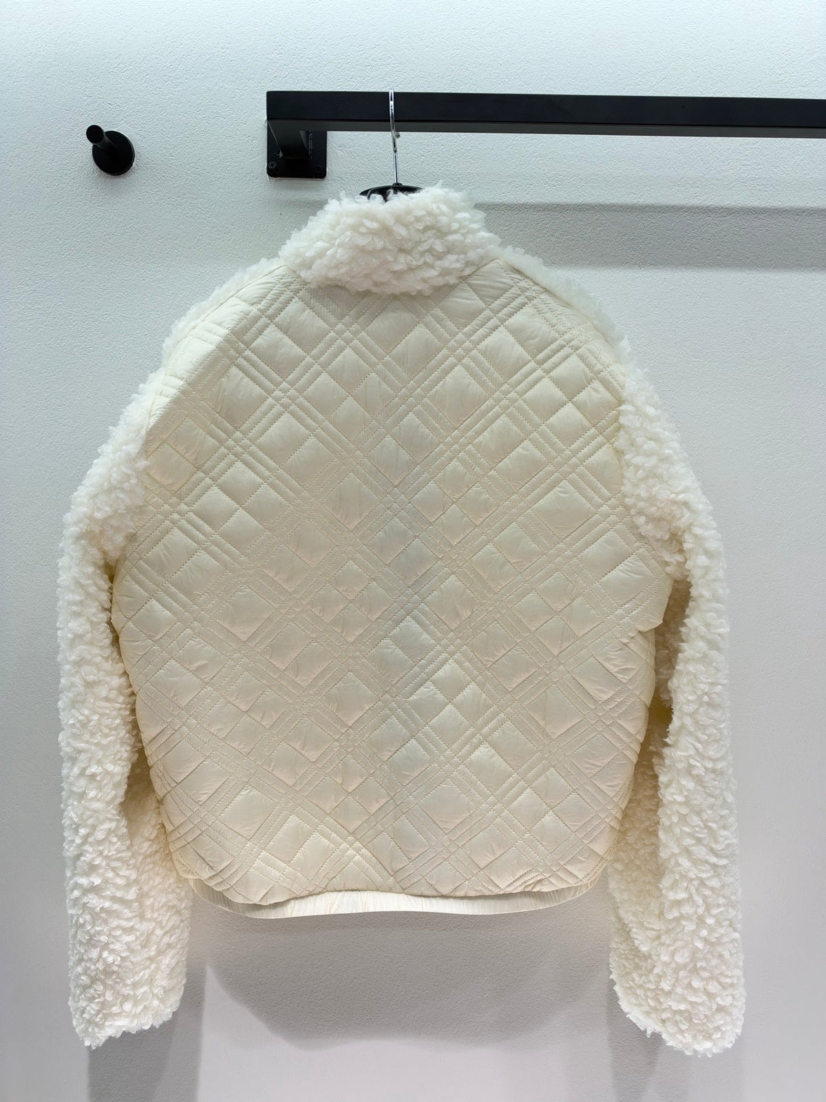 Chanel 26s White Shearling Fleece Zip-Up Bomber Jacket 447492