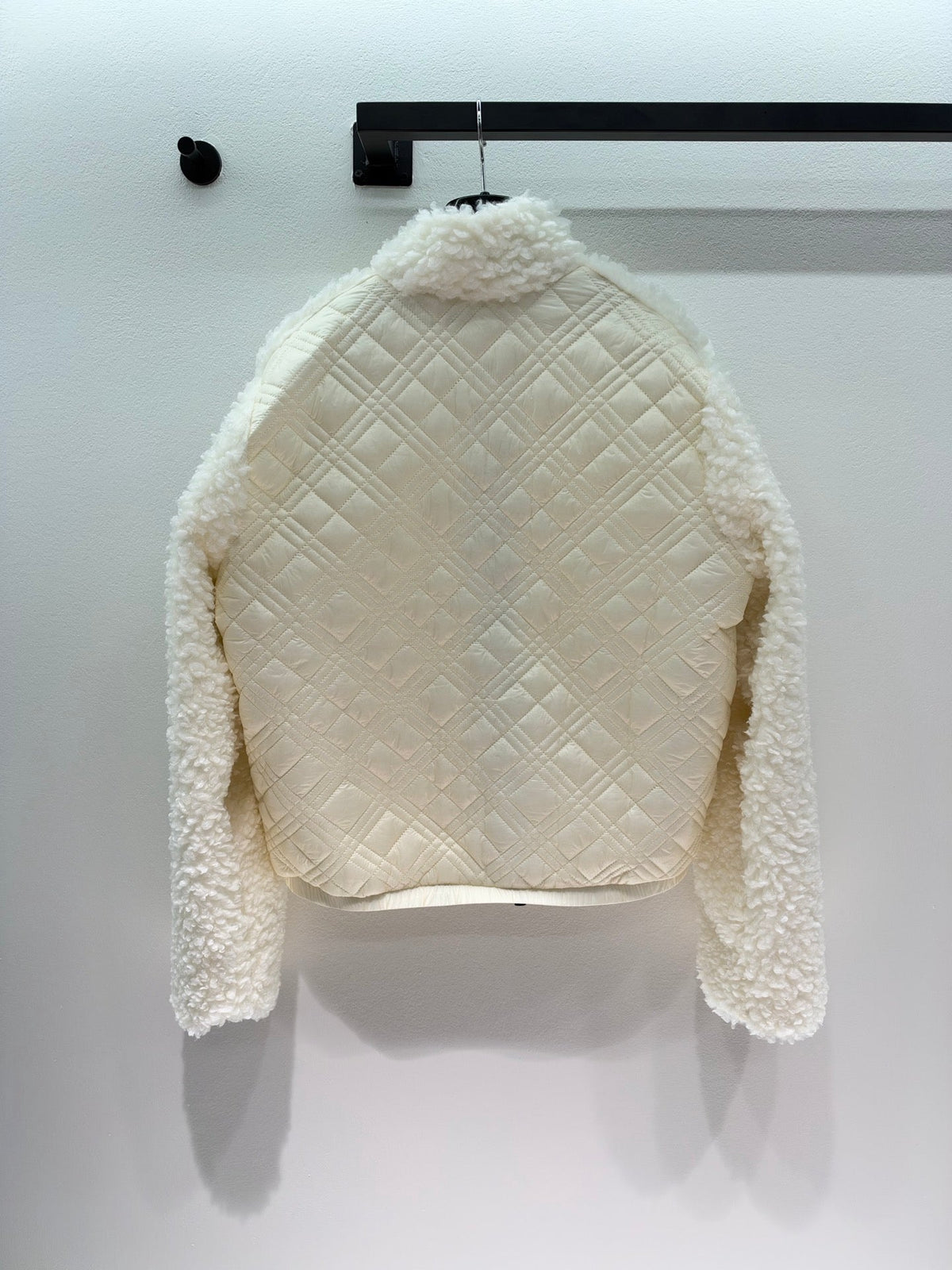 Chanel 26s White Shearling Fleece Zip-Up Bomber Jacket 447492