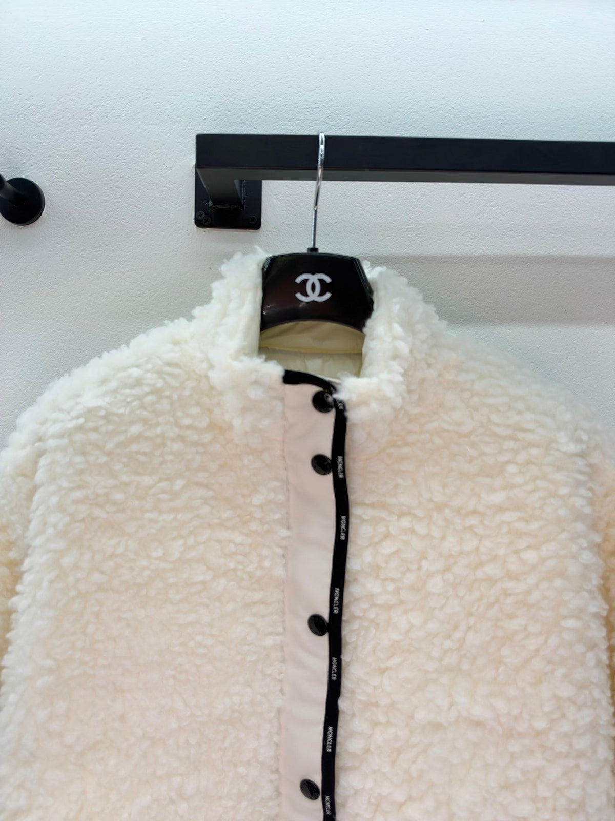 Chanel 26s White Shearling Fleece Zip-Up Bomber Jacket 447492