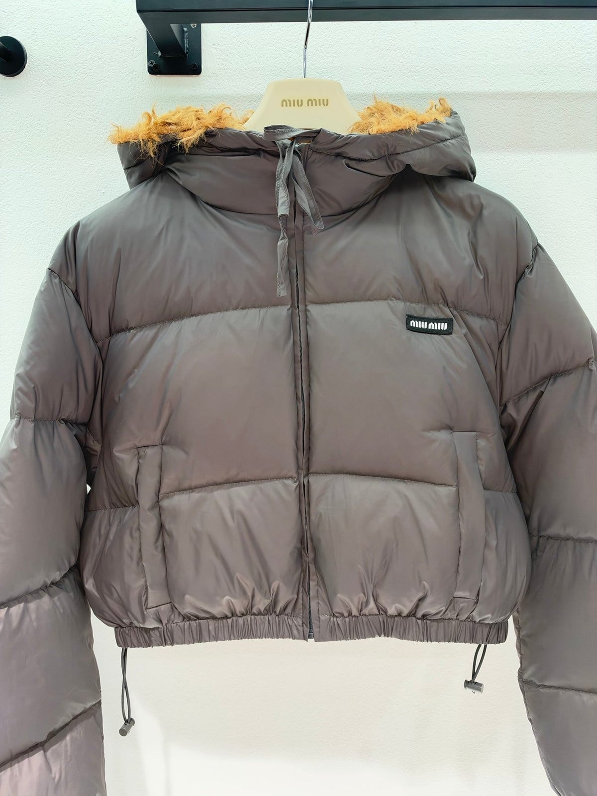 Miu Miu 26s Fur Lined Hood Down Jacket Dark Gray Polyamide 450367