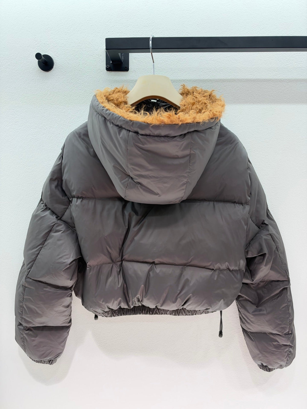 Miu Miu 26s Fur Lined Hood Down Jacket Dark Gray Polyamide 450367