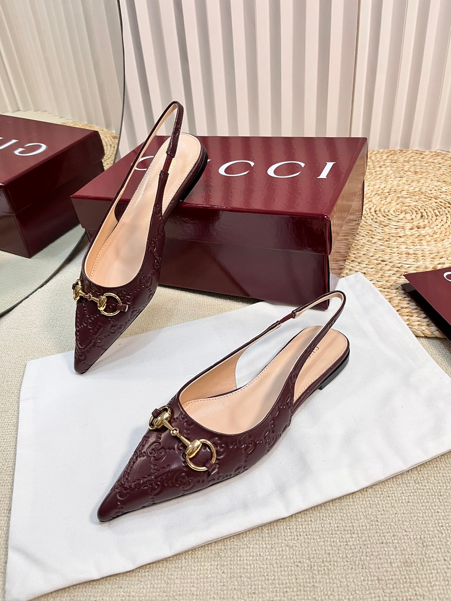 GC Horsebit Slingback Pump 10mm Rosso Ancora red Embossed Sheepskin 294571