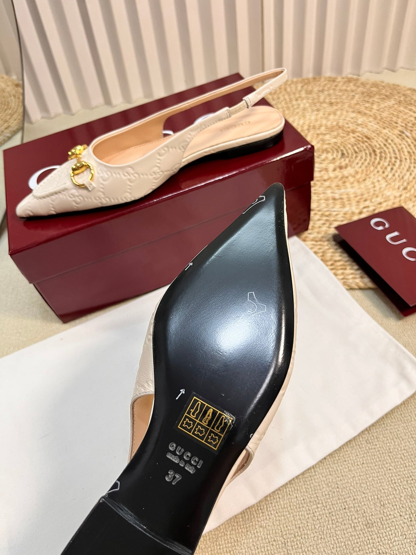 GC Horsebit Slingback Pump 10mm Ivory Embossed Sheepskin 294572