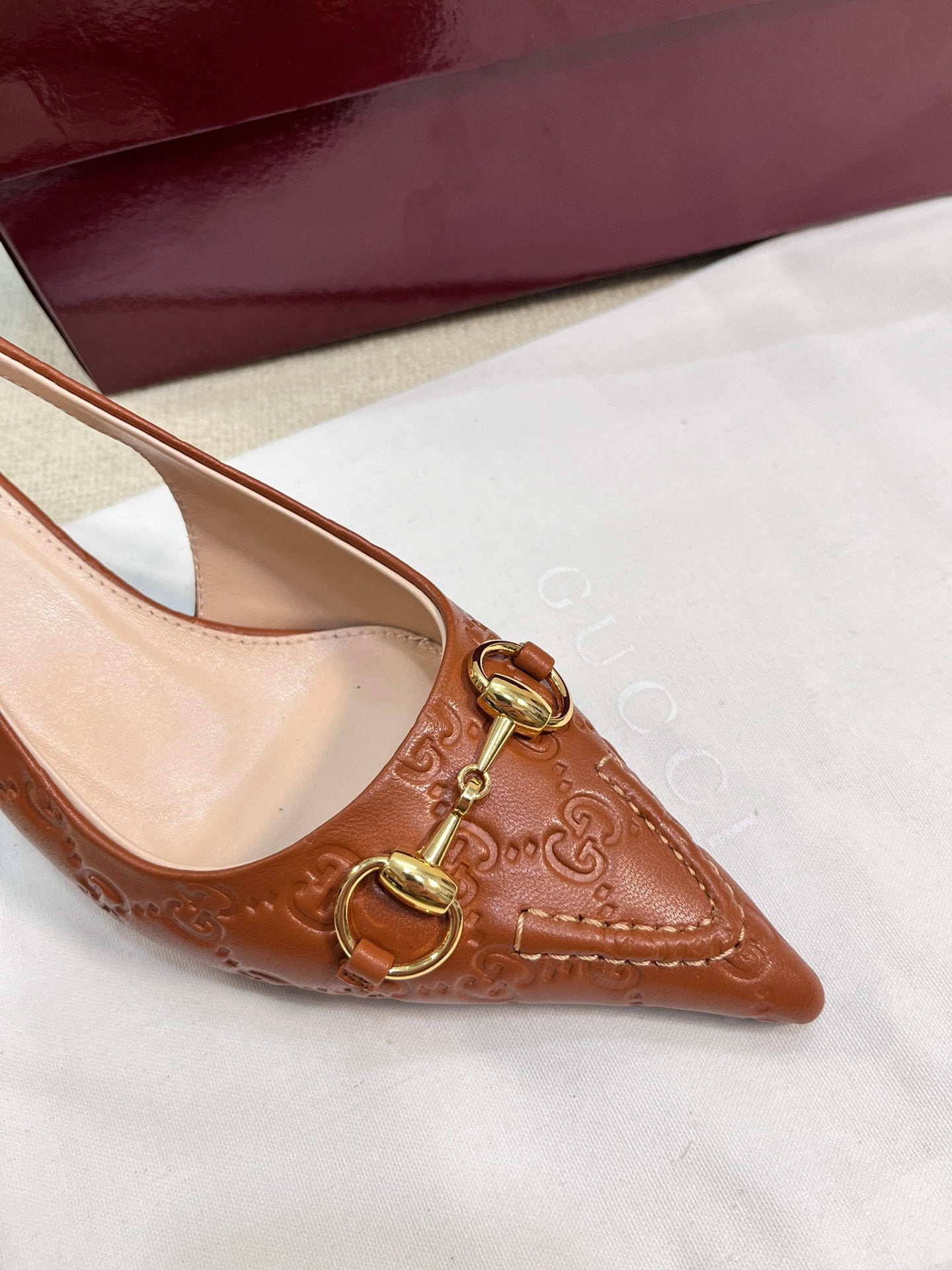 GC Horsebit Slingback Pump 50mm Brown Embossed Sheepskin 294574
