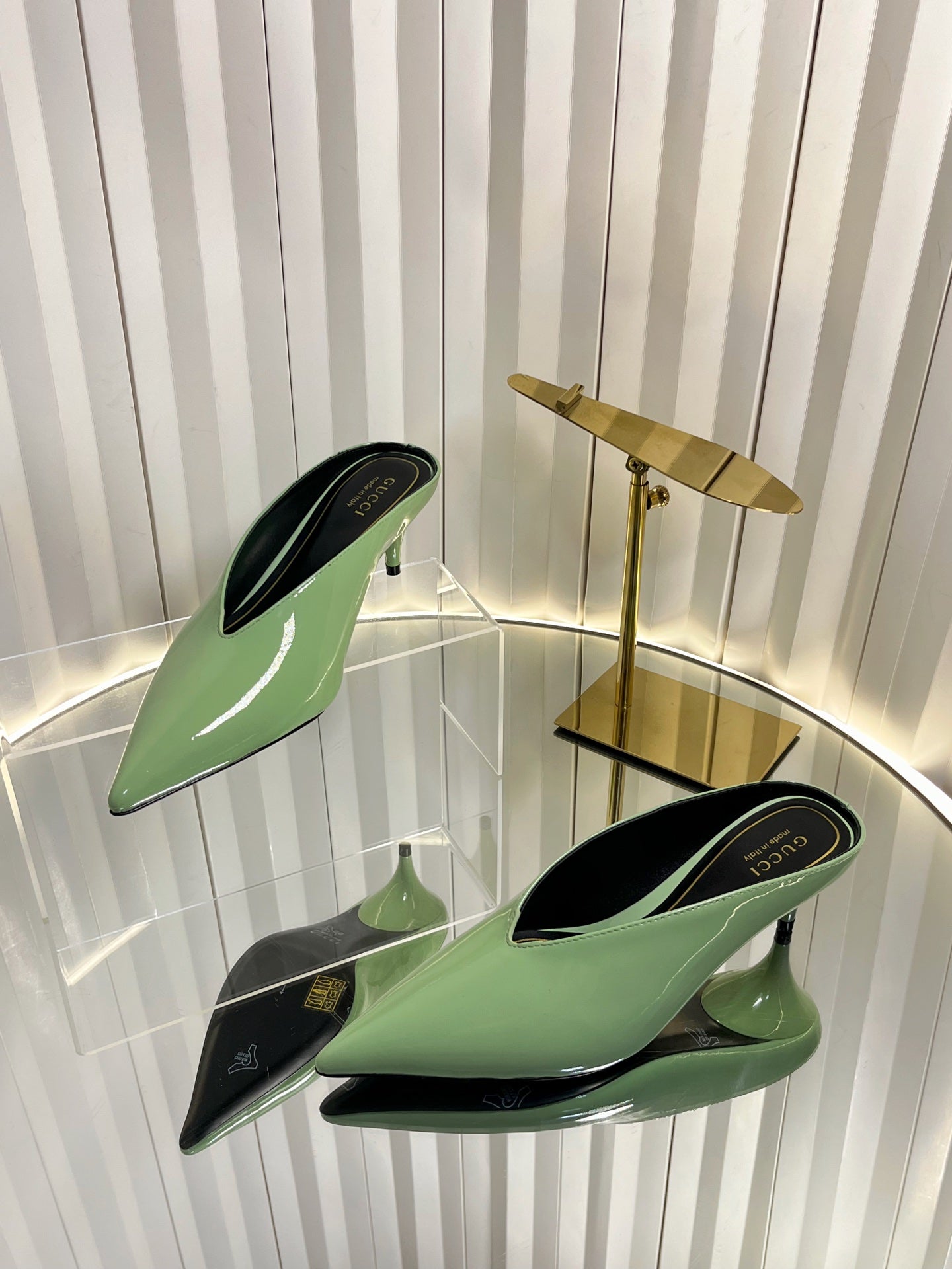 GG Women's Heeled Mules 50mm Matcha Green Patent Leather 548394