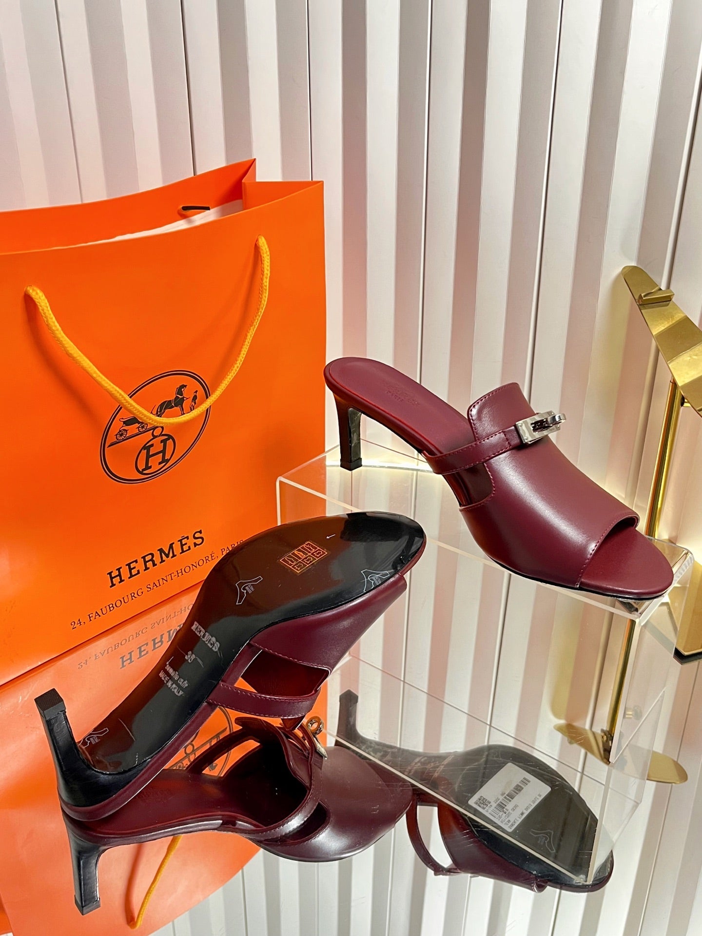 HM Cute Sandal 7cm Burgundy Calfskin 616211