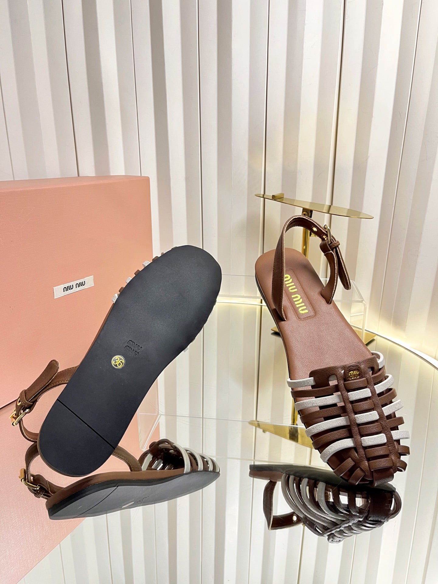 Miumiu 26s Slingback Sandals In Dark Brown And White Calfskin