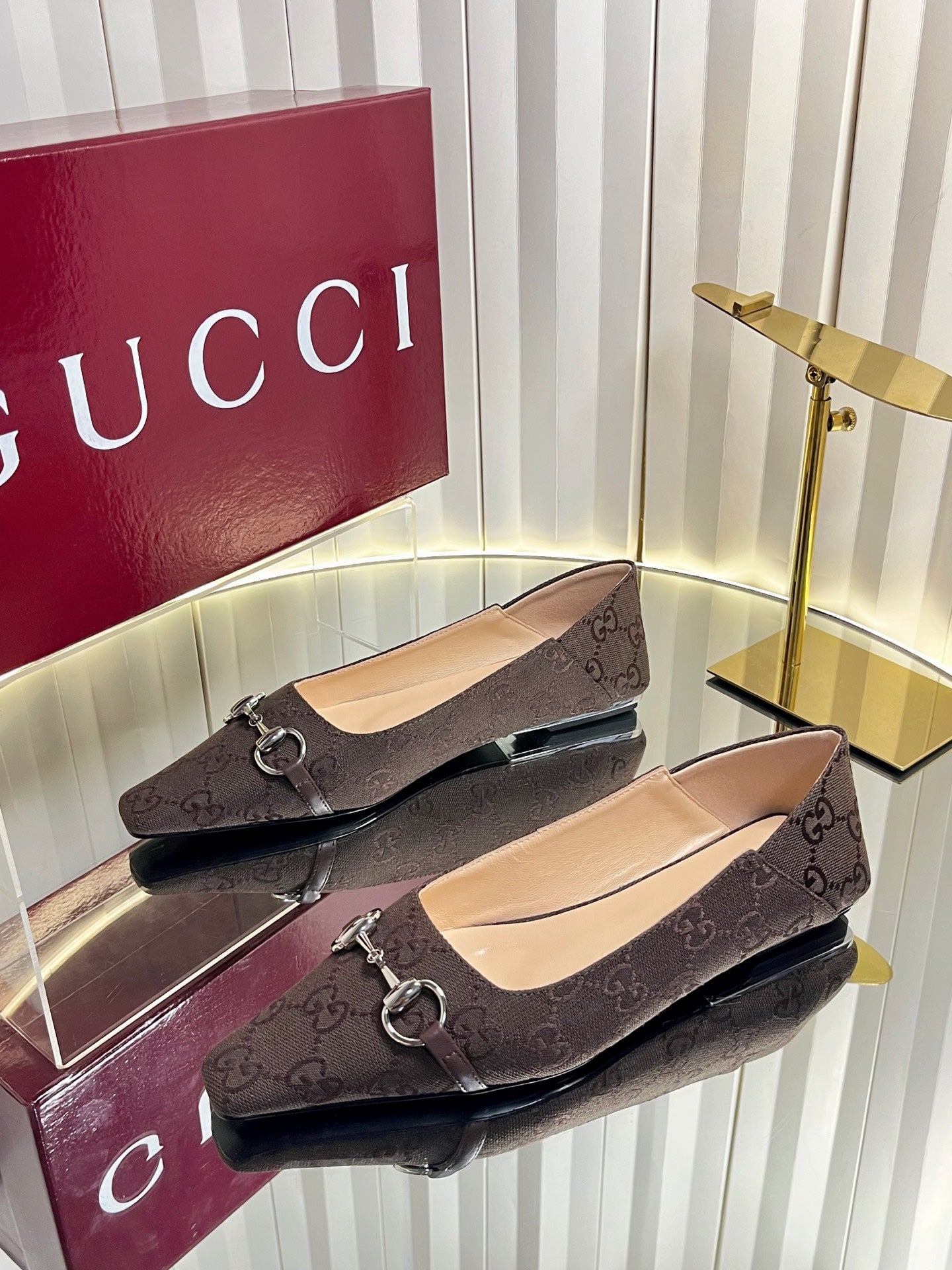 GG 26s Vittoria Ballerina Flats Coffee Canvas 768141
