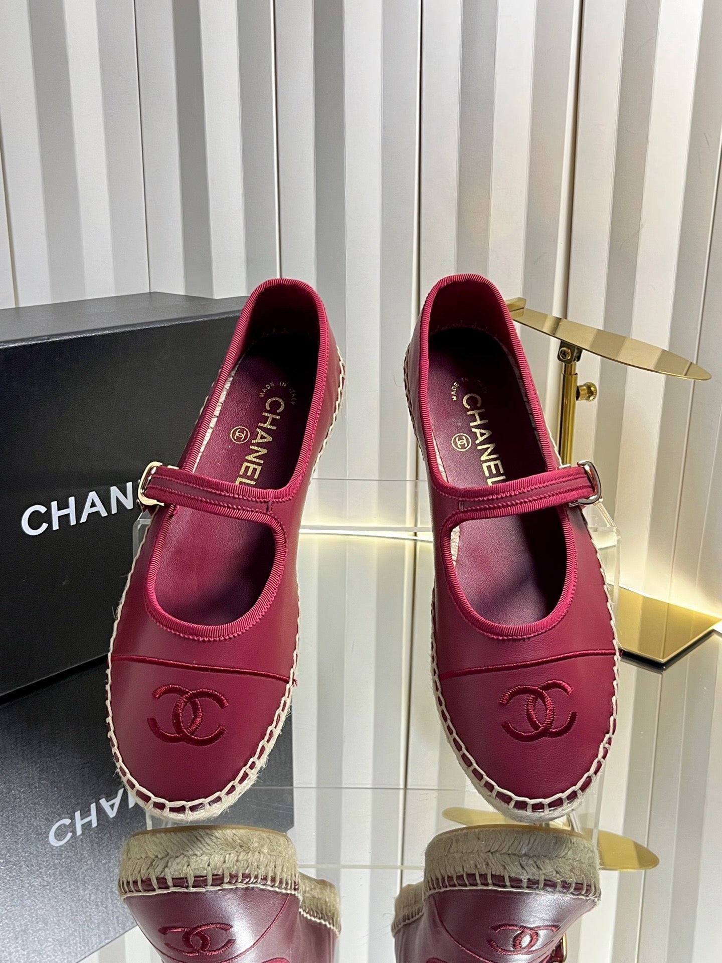 CC 26s Espadrille Mary Jane Shoes Dark Red Lambskin