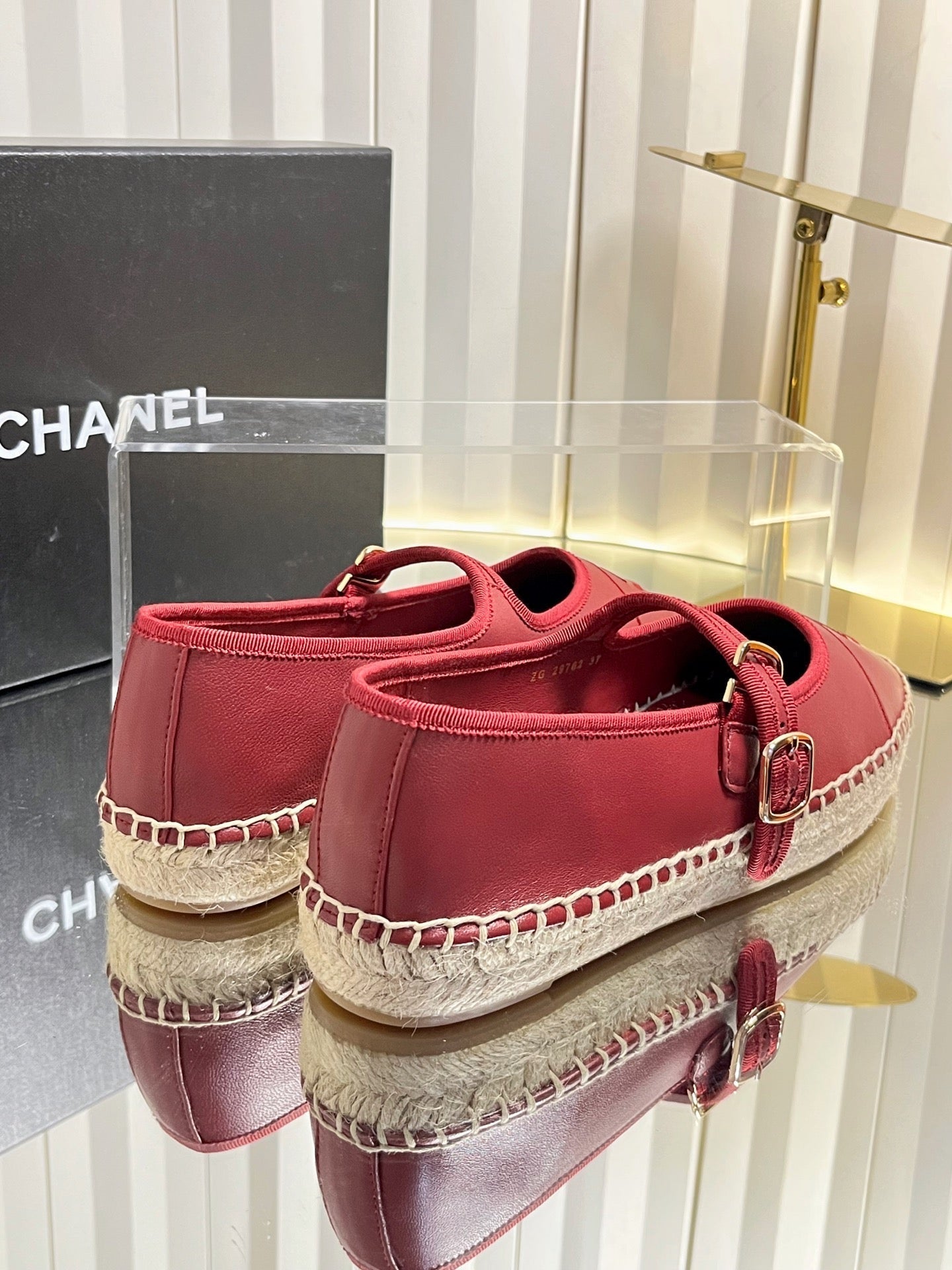CC 26s Espadrille Mary Jane Shoes Dark Red Lambskin