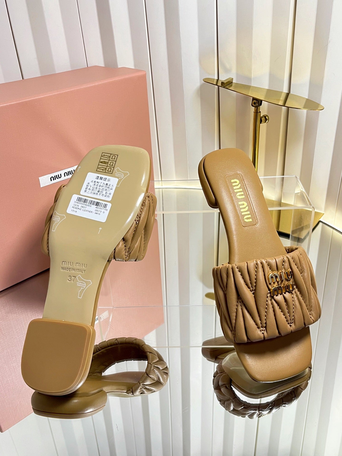 Miumiu 26s Matelasse Slides In Black Calfskin Gold Hardware