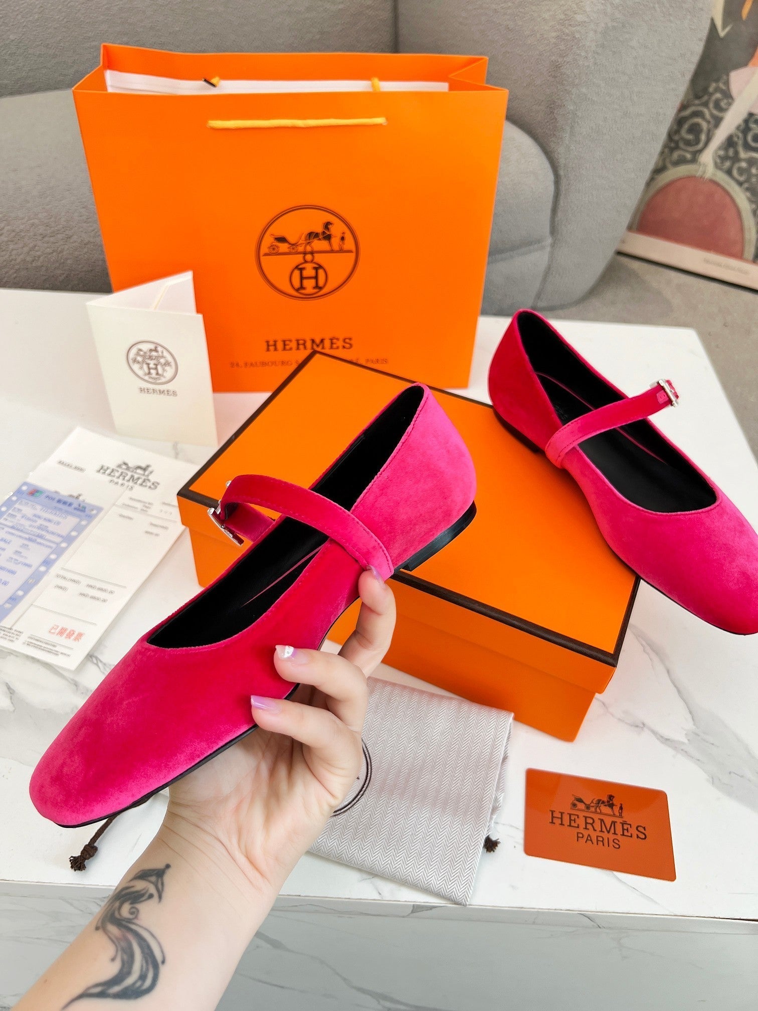 Jane Ballet Flat Dark Pink Suede 214063