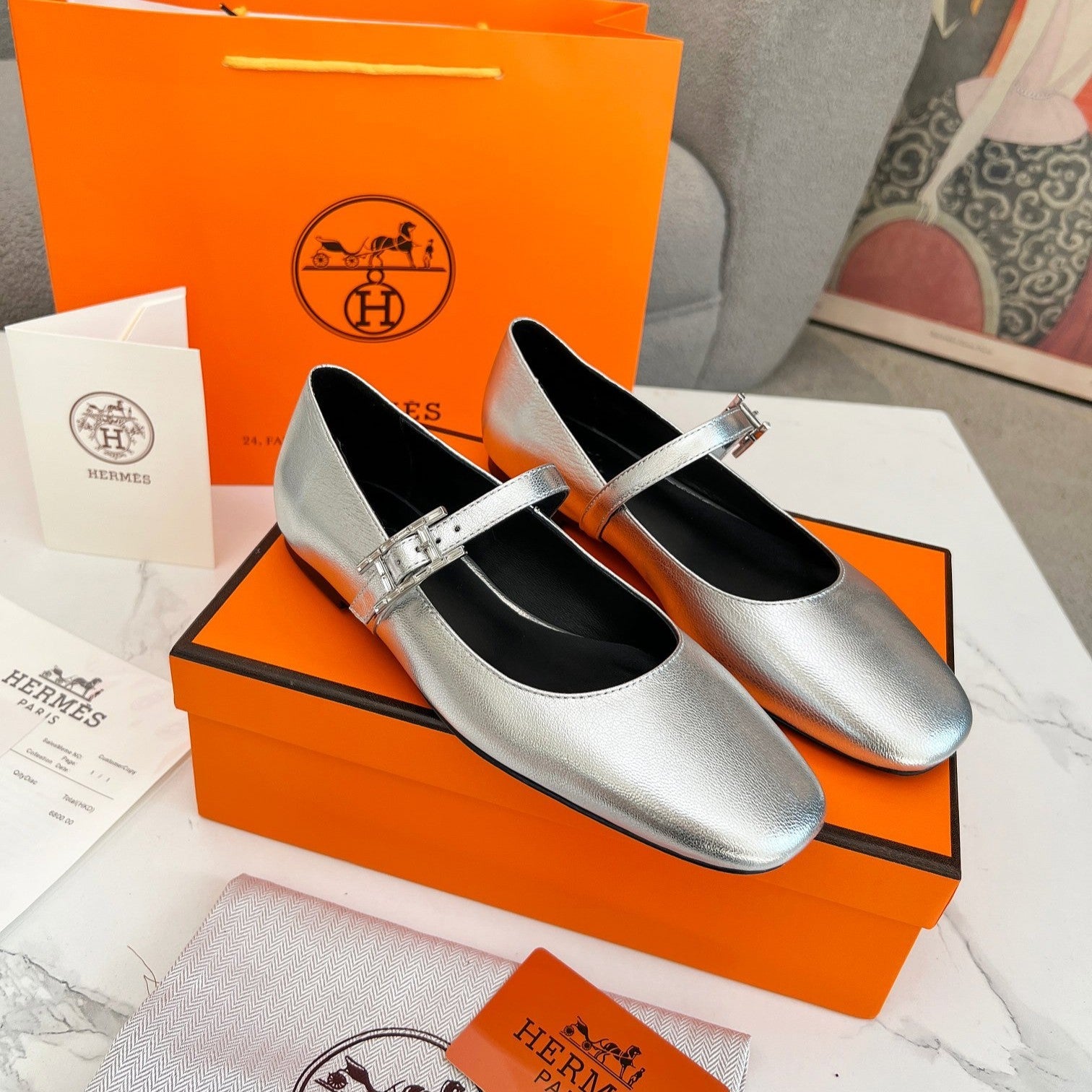 Jane Ballet Flat Silver Calfskin 214066