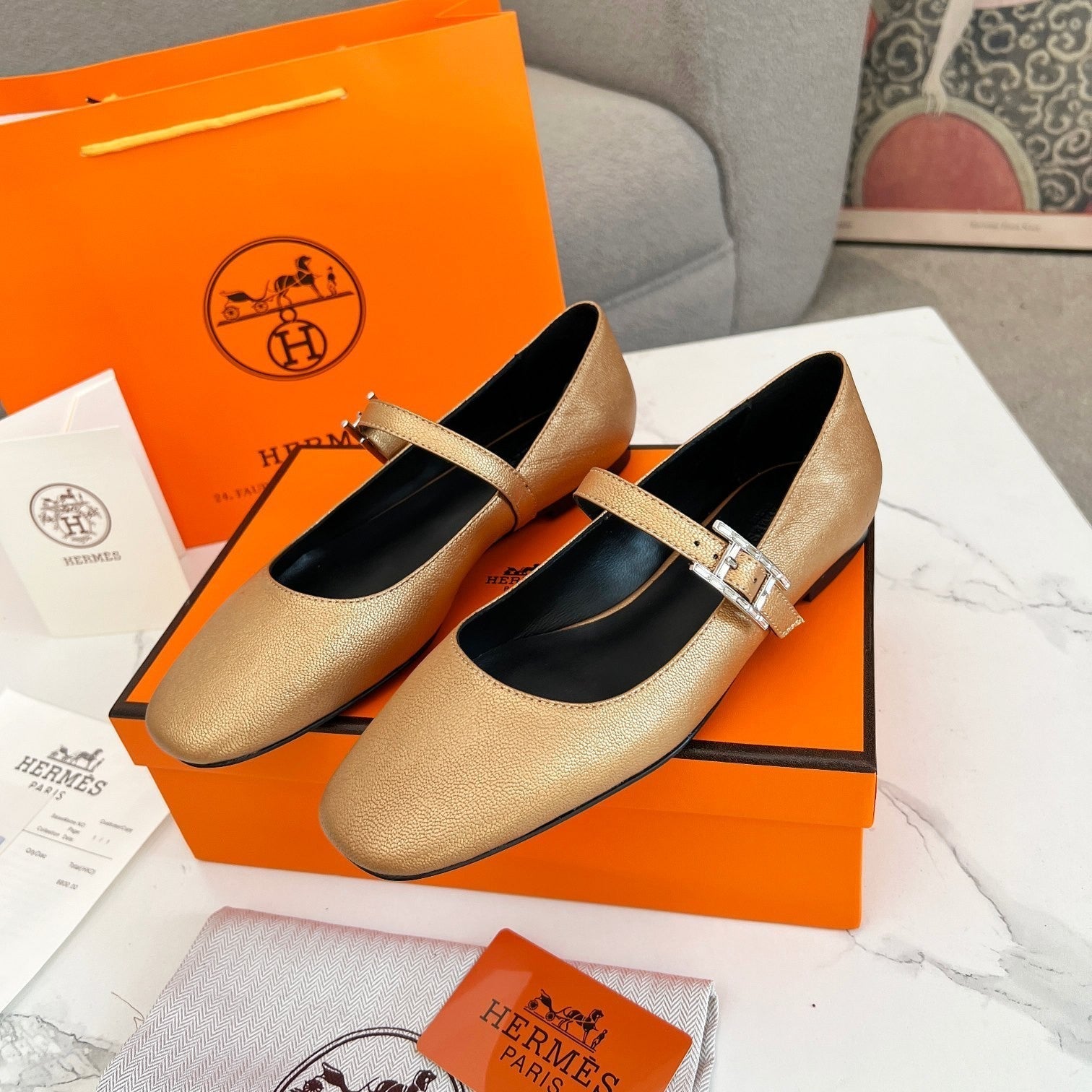 Jane Ballet Flat Gold Calfskin 214067