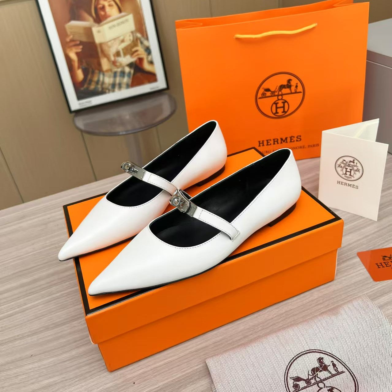 Kiara Slingback Flat White Calfskin 214057