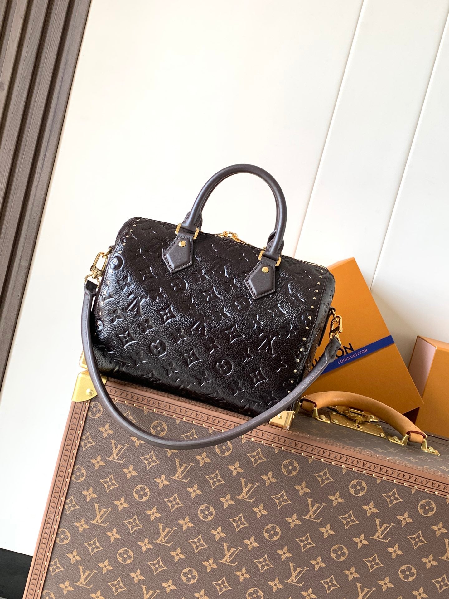LV Speedy Trunk 25 Dark Brown Monogram Saga Pattern Leather