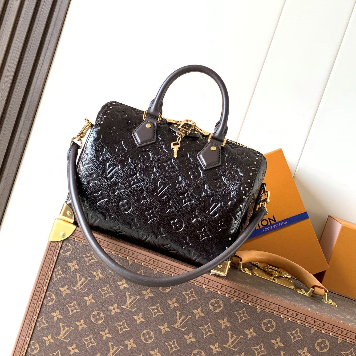 LV Speedy Trunk 25 Dark Brown Monogram Saga Pattern Leather