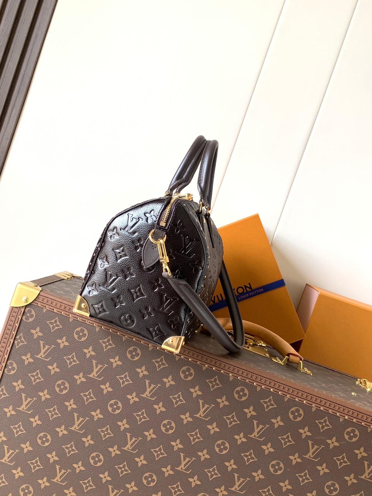 LV Speedy Trunk 25 Dark Brown Monogram Saga Pattern Leather