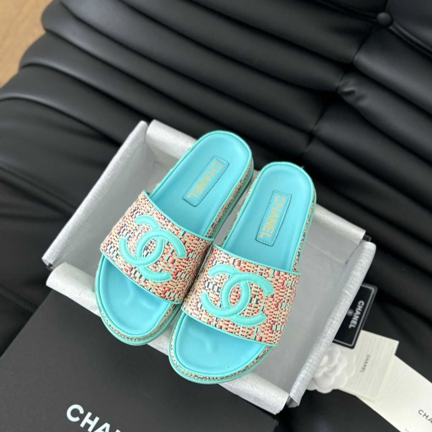 Chanel 26s Slippers Sheepskin Azure Blue
