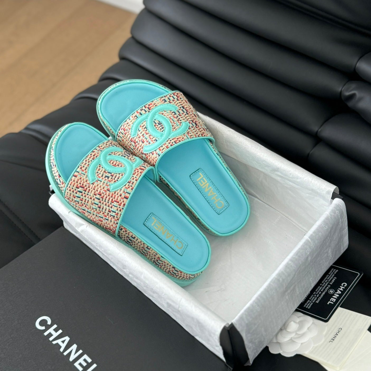 Chanel 26s Slippers Sheepskin Azure Blue