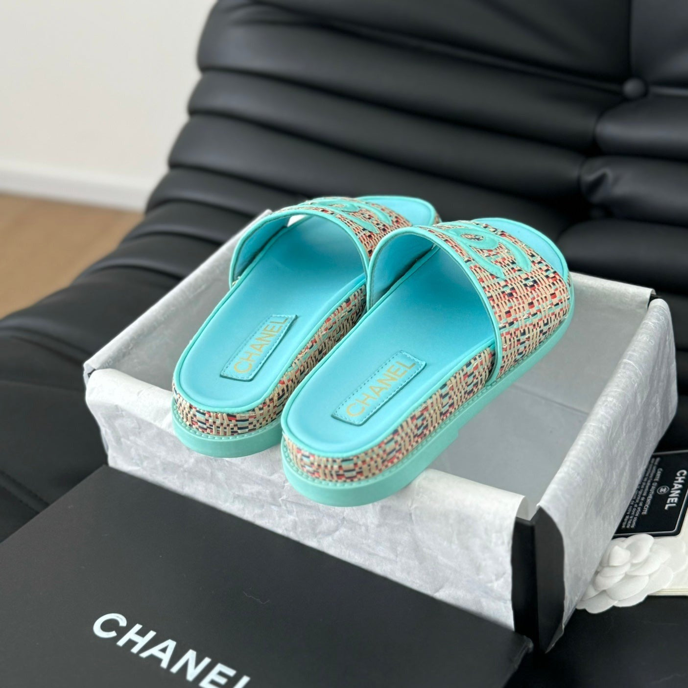 Chanel 26s Slippers Sheepskin Azure Blue