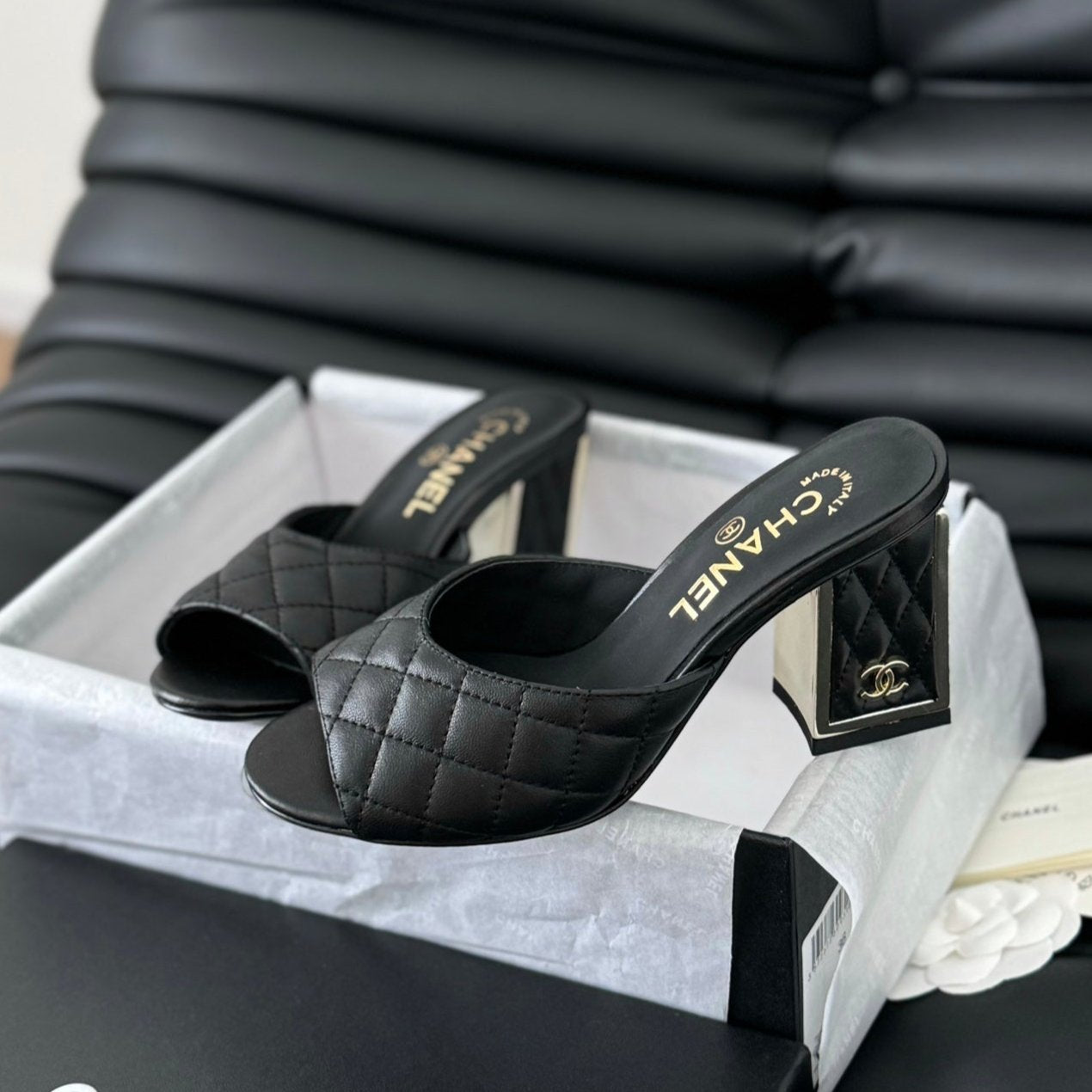 cc sandal 70 black quilted calfskin