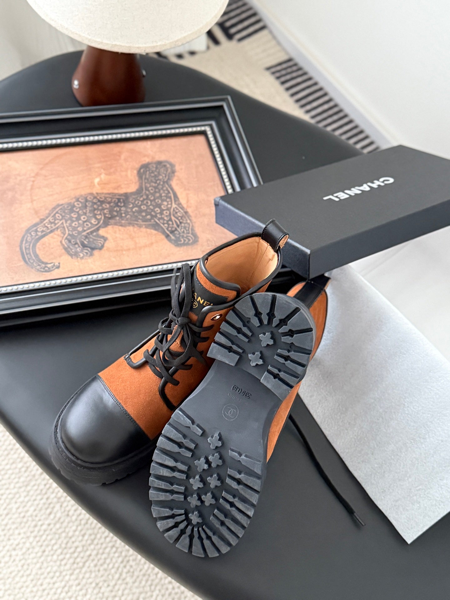 CC 25B Atelier Flats Boots Shoes Black Brown Sheepskin & Suede 458766