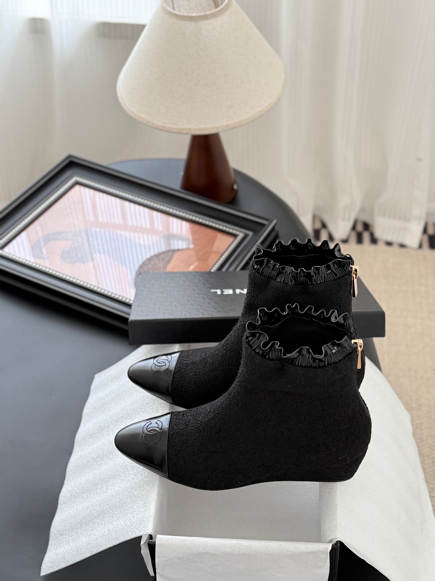 CC 25P Mary Jane Boots Black Sheepskin Tweed 458773