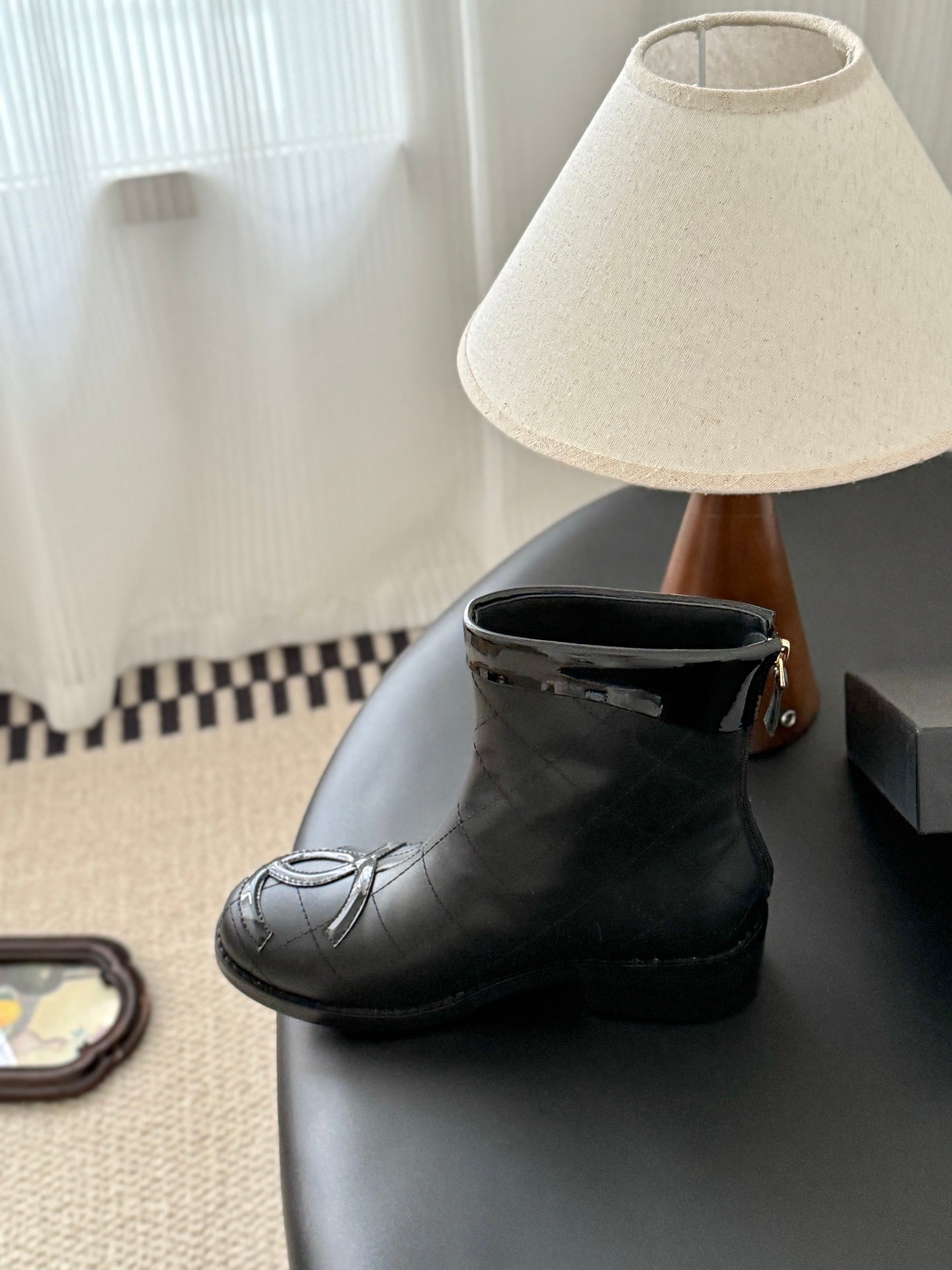 CC Cambon Ankle  Boots Black Cowhide Patent Leather 540764