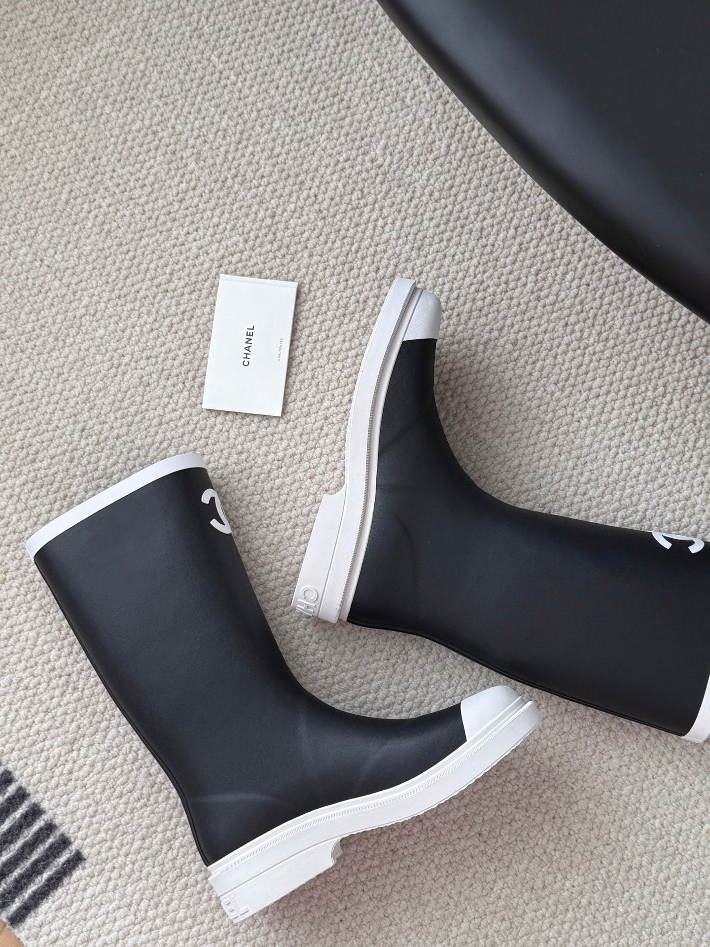CC High Black White Rain Boots