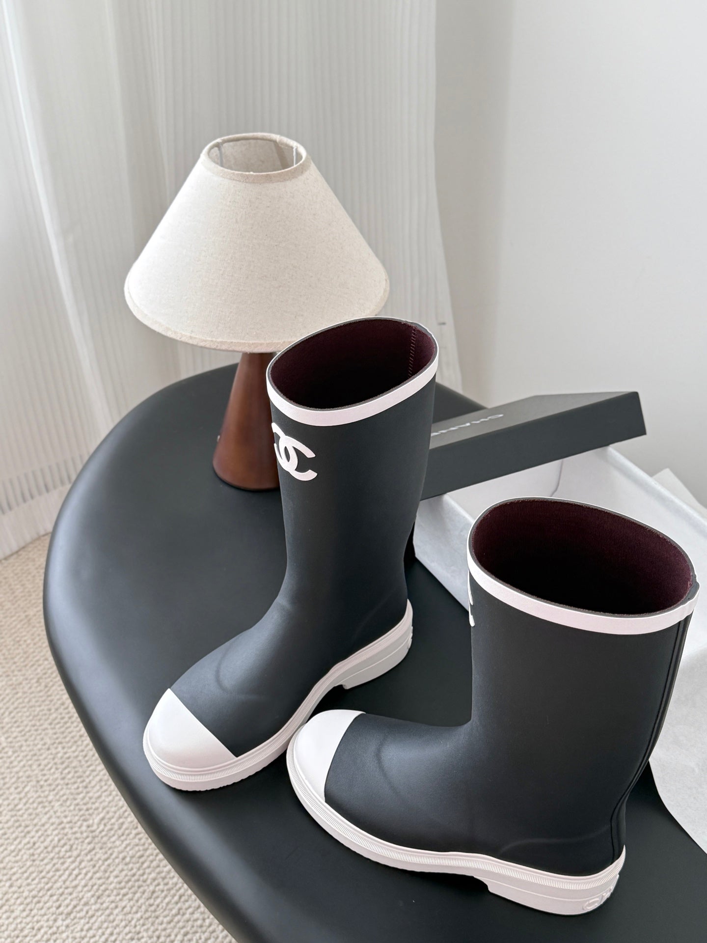 CC High Black White Rain Boots