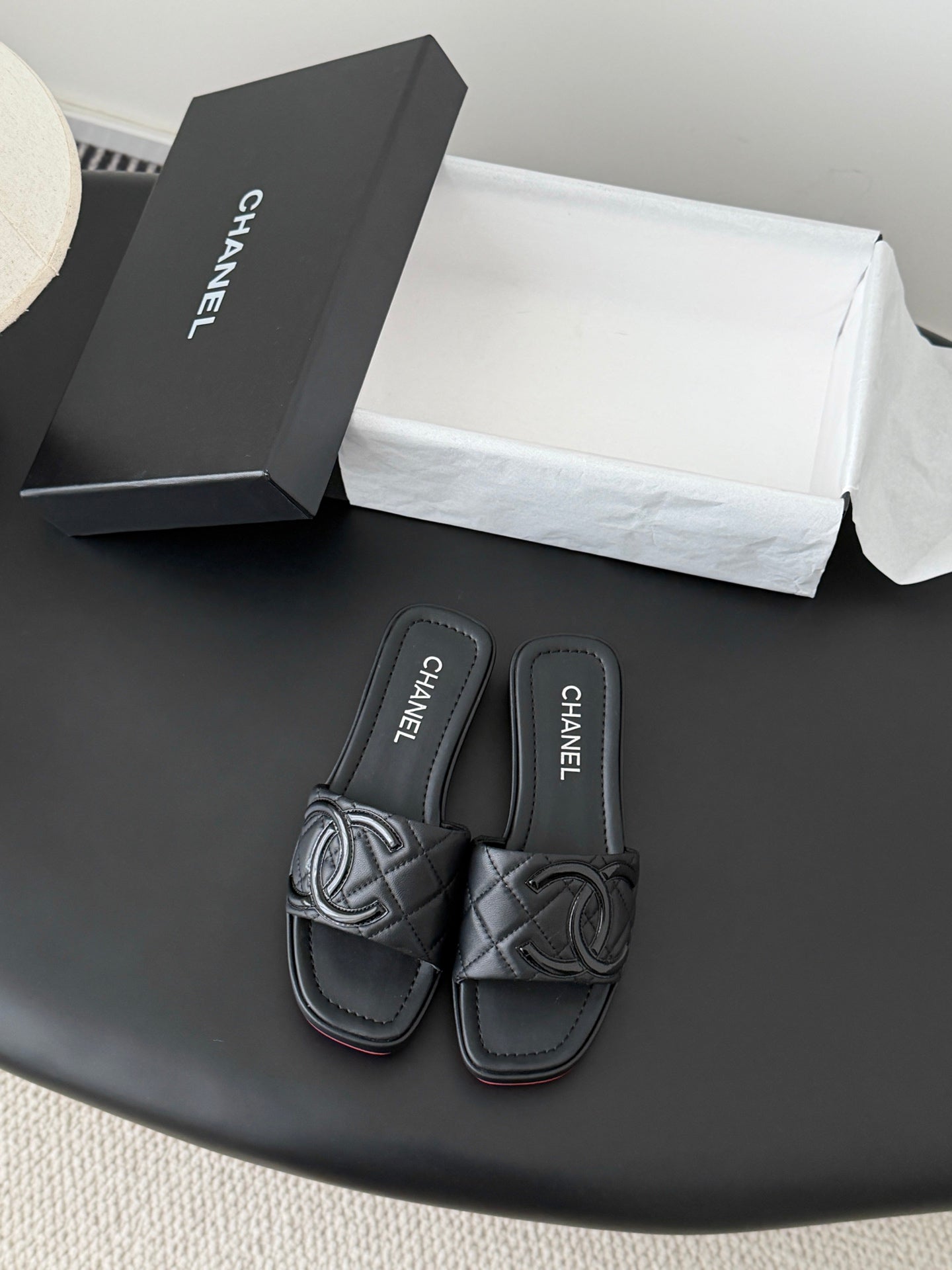 CC 26K Cambon Slippers Full Black Lambskin 670825
