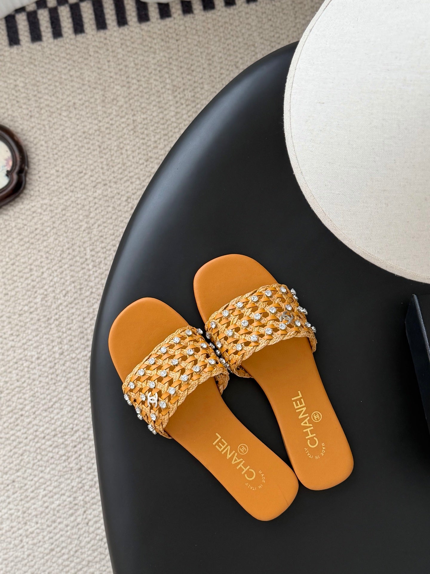 CC 26SS Slipper Tan Brown Woven Lambskin 670627