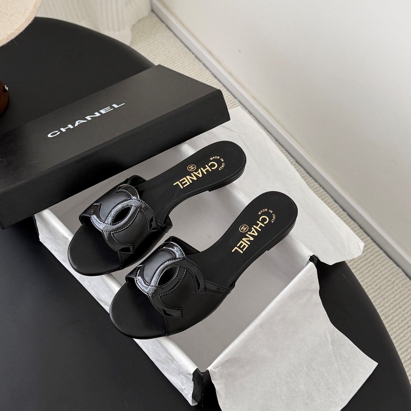 CC 2026 Flat Sandal  Black Lambskin 675865