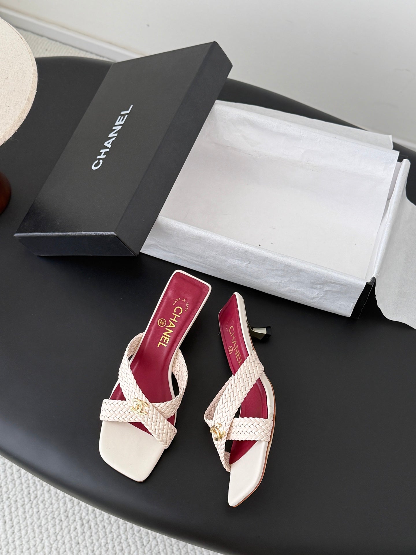 CC 26s Cross Slippers Burgundy Light Pink Lambskin 914973
